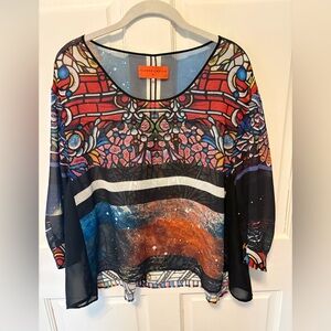 Clover Canyon black sheer art to wear geometric shirt blouse top m medium women